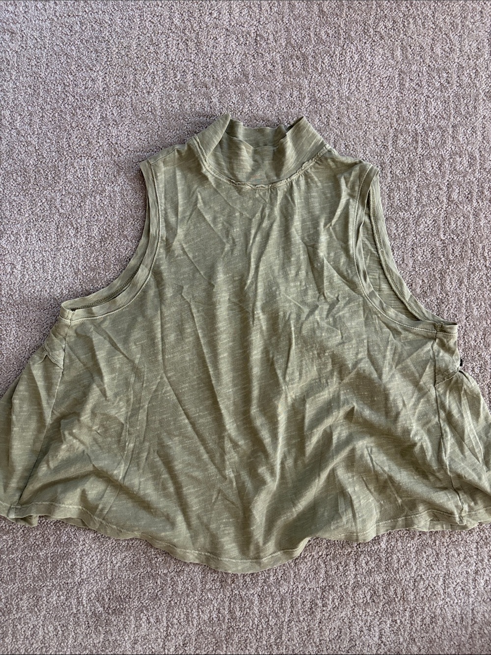 Sleeveless Mock Neck Crop Top in Olive Green